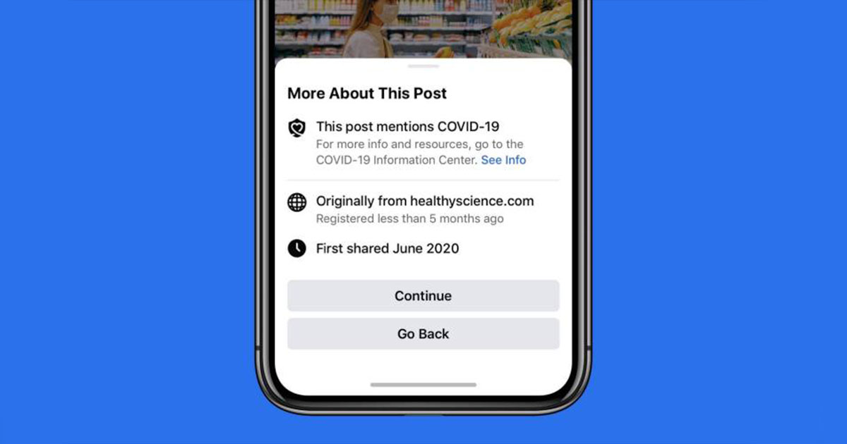 COVID-19 සම්බන්ධ තොරතුරු share කිරීමේදී පරිශීලකයාට එය දැනුම්දීමට Facebook විසින් නව අංගයක් එකතු කරයි