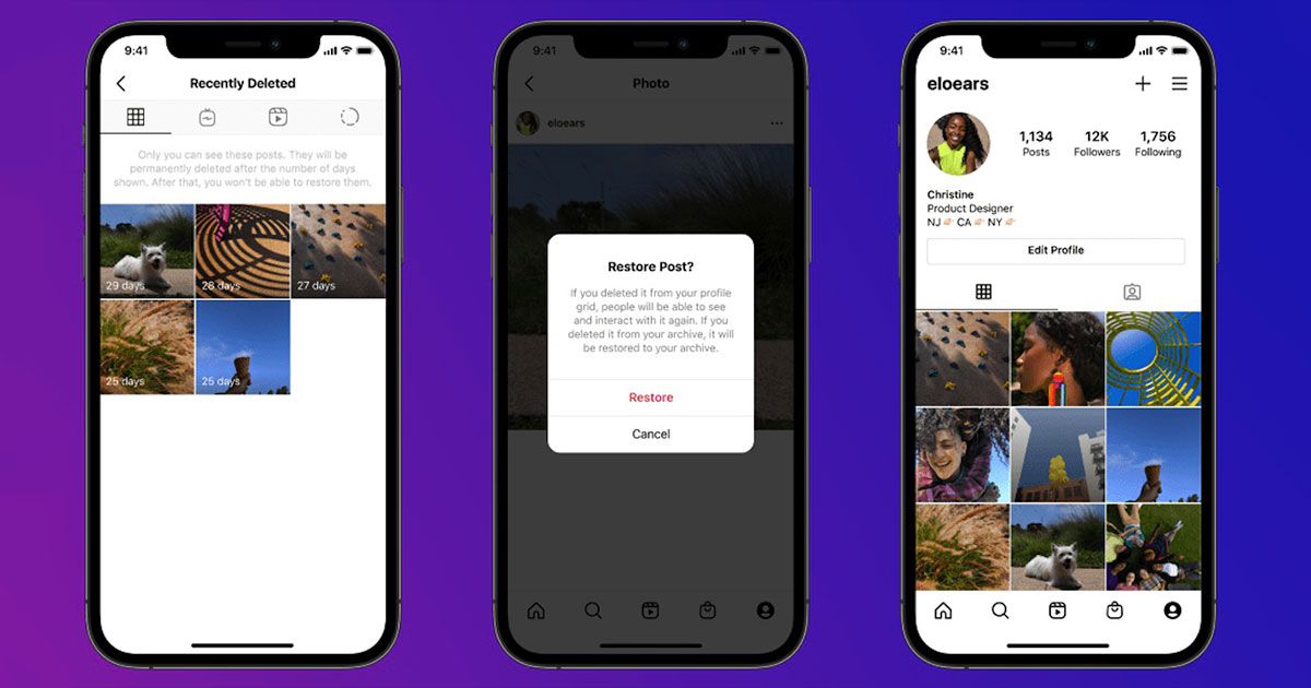 Instagram සඳහා recently deleted නම් නව පහසුකමක් හඳුන්වා දීමට කටයුතු කරයි