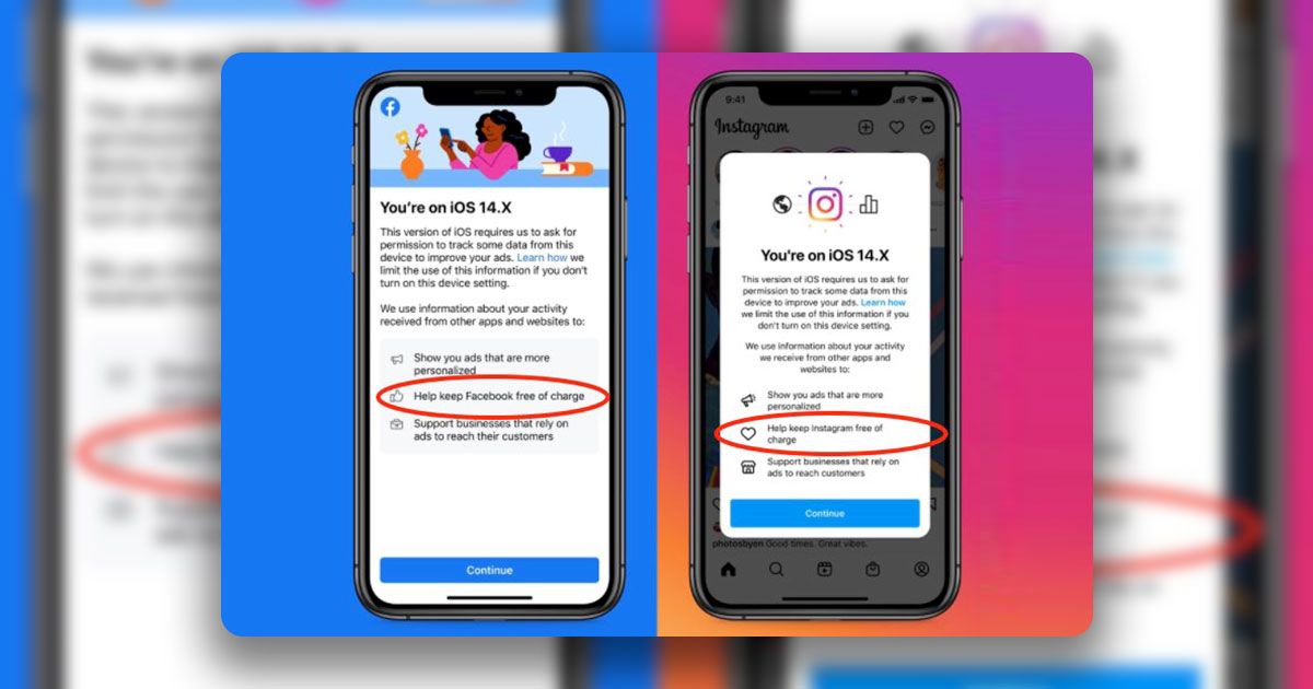 Facebook සහ Instagram සේවාවන් නොකඩවා නොමිලේ ලබා දීමට සහය වන ලෙස Facebook ආයතනය විසින් iOS පරිශීලකයන්ගෙන් ඉල්ලා සිටී