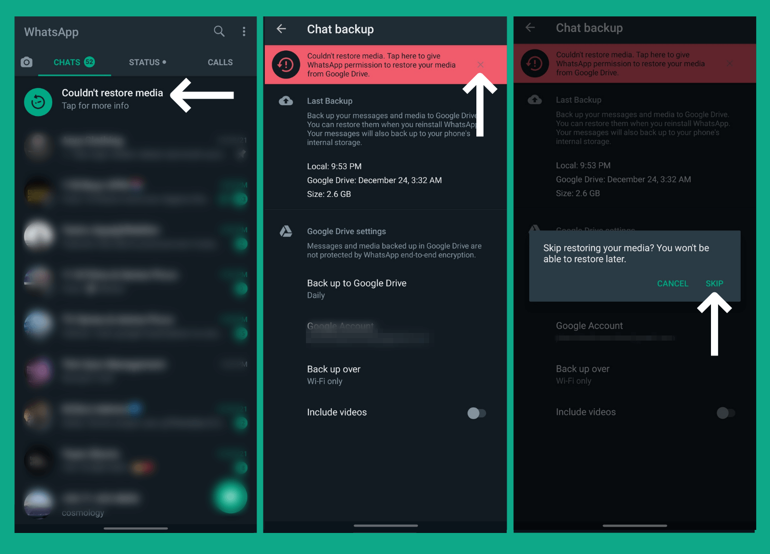 Restoring WhatsApp Messages in WhatsApp without media