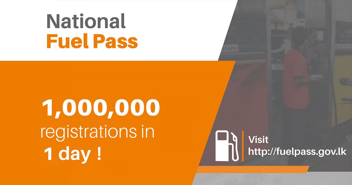 ජාතික ඉන්ධන කාඩ්පත (National Fuel Pass) සදහා පළමු දිනයේදී මිලියනයකට අධික පිරිසක් ලියාපදිංචි වෙයි